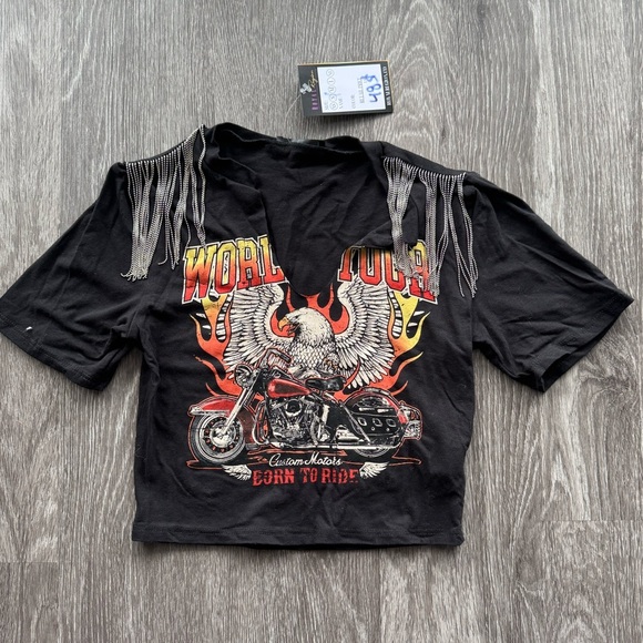 NWT Deadstock Y2K Motorcycle V Neck Baby Tee with Silver Tassels Size Small - Picture 10 of 11